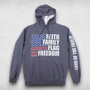 Buck Wear Pullover Hoodie Men L Gray American Flag Embroidered Stars Patriotic